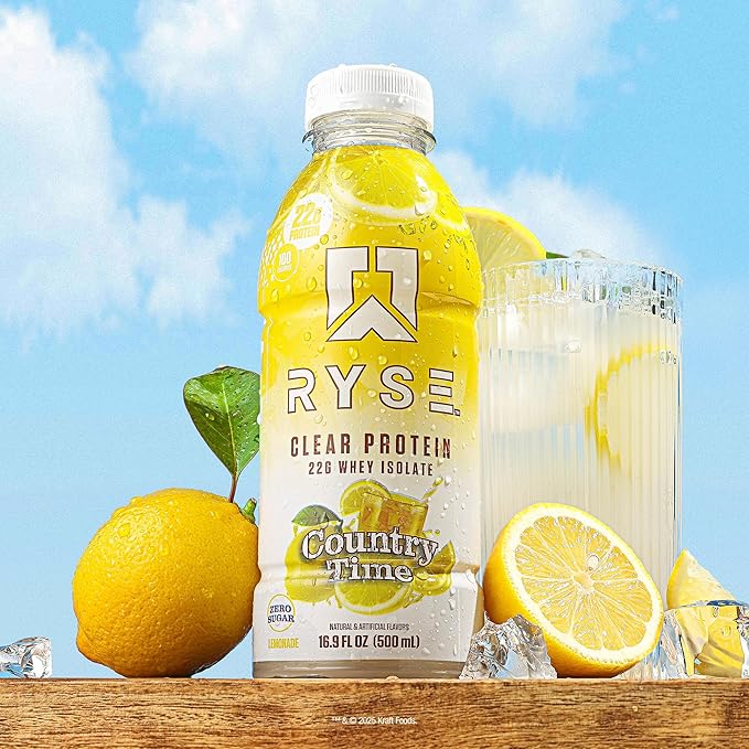 RYSE Clear Protein Shake - Country Time Lemonade - 100 Calories, 22g Whey Isolate Protein