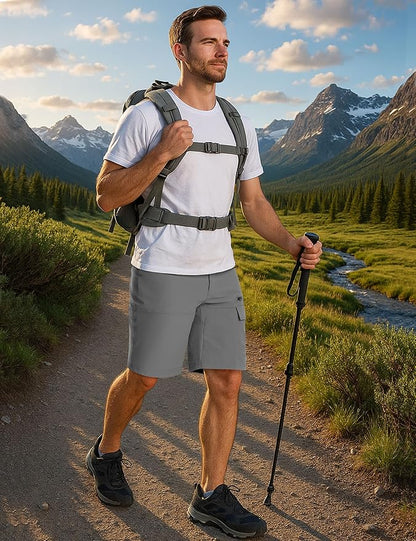 CRYSULLY Men's Hiking Cargo Shorts Outdoor Summer Lightweight Quick Dry Work Casual Shorts with 5