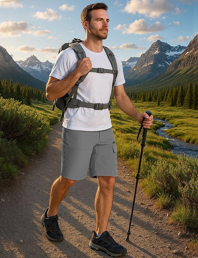 CRYSULLY Men's Hiking Cargo Shorts Outdoor Summer Lightweight Quick Dry Work Casual Shorts with 5