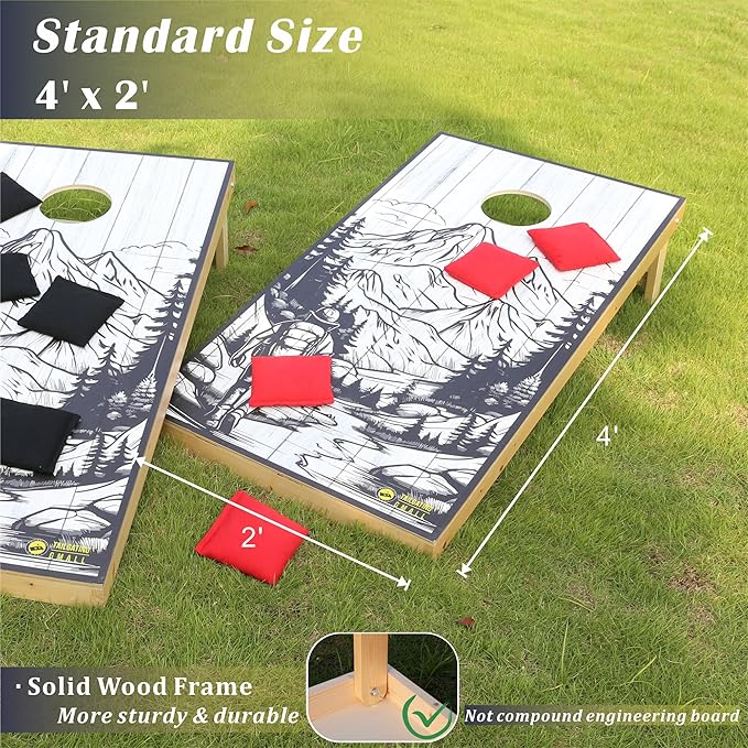 Cornhole Board Set 4FTx2FT Solid Wood Regulation Size Cornhole Set Includes 8 Cornhole Bags for