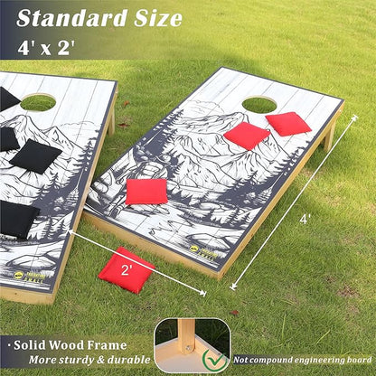 Cornhole Board Set 4FTx2FT Solid Wood Regulation Size Cornhole Set Includes 8 Cornhole Bags for
