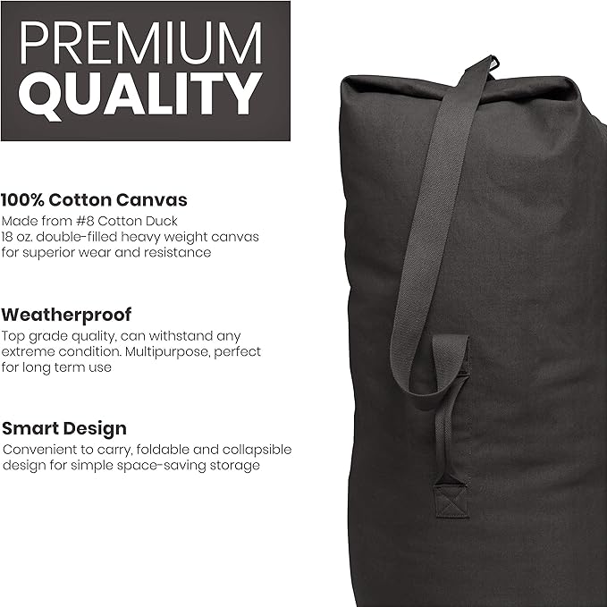 WHITEDUCK Top Load Canvas Folding Duffel Bag, Water Resistant Army Style Shoulder Bag for Men and