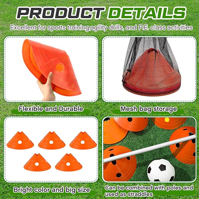 ShinyRelief Jumbo Disc Cones Jumbo Soccer Cones with Mesh Bag Giant Large Agility for Soccer