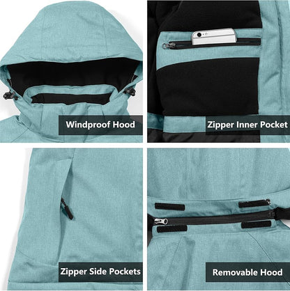 Little Donkey Andy Women's Waterproof Hiking Skiing Jacket with Removable Hood, Fleece Lined Winter