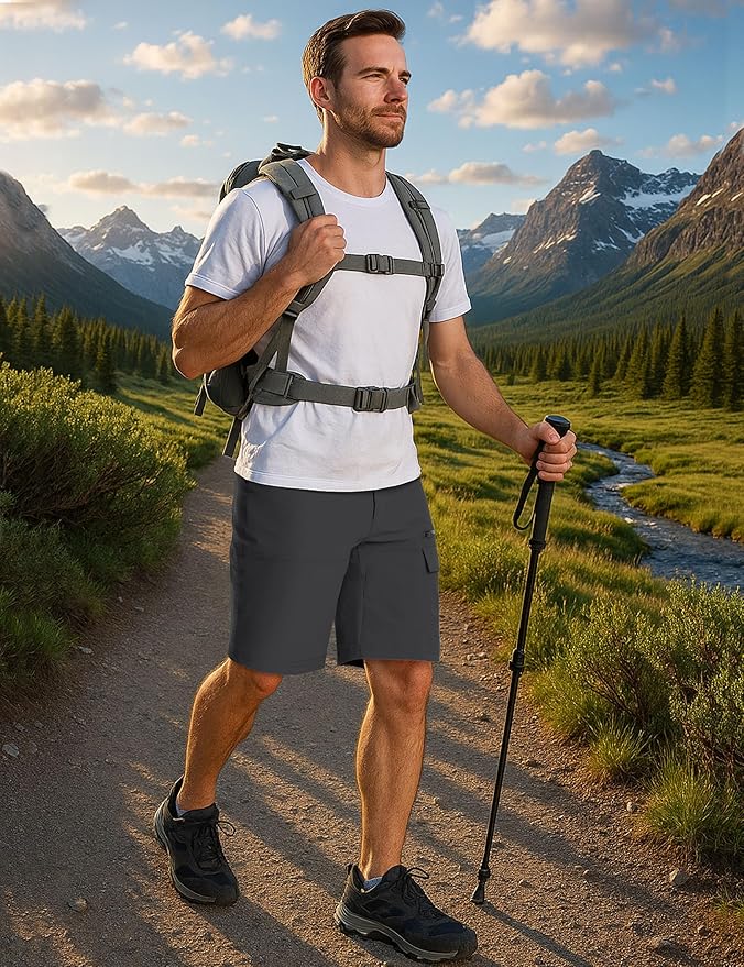 CRYSULLY Men's Hiking Cargo Shorts Outdoor Summer Lightweight Quick Dry Work Casual Shorts with 5