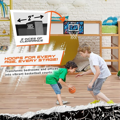 AND1 Over the Door Mini Basketball Hoop: 18x12 Shatterproof Backboard, 2 Mini Basketballs, and Hand