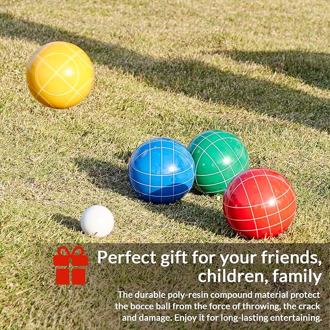 ApudArmis Bocce Balls Set, Outdoor Family Bocce Game for Backyard/Lawn/Beach - Set of 8 Poly-Resin