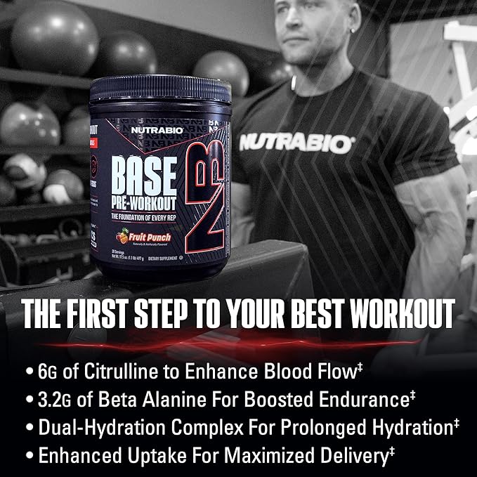 NutraBio Base Pre-Workout Powder 200mg Caffiene, Sustained Energy, Focus, Endurance, Pump, Sugar