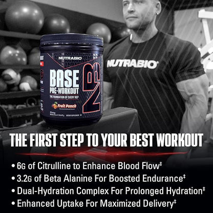 NutraBio Base Pre-Workout Powder 200mg Caffiene, Sustained Energy, Focus, Endurance, Pump, Sugar