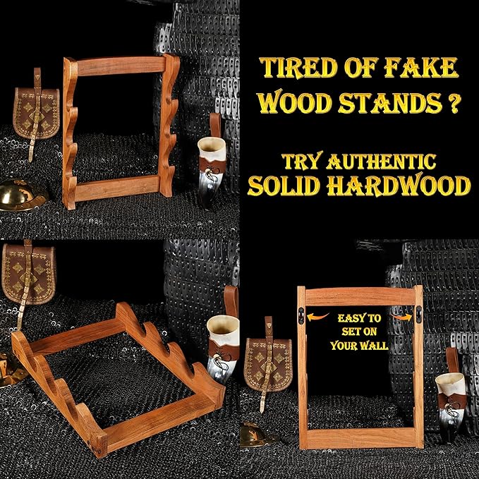 Mythrojan Solid Wood Sword Stand Medieval Sword Wall Mount Samurai Sword Display Stand Katana Sword