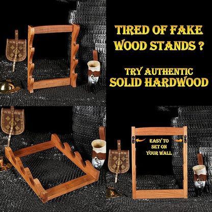 Mythrojan Solid Wood Sword Stand Medieval Sword Wall Mount Samurai Sword Display Stand Katana Sword