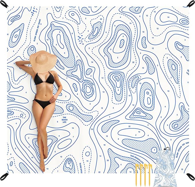 Beach Blanket Sandproof, 78''×86'' Large Waterproof Sand Free Beach Mat for 4 Adults, Big Compact