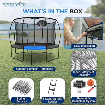 Serenelife 12FT 10FT 8FT Recreational Trampolines with Enclosure Net and Ladder and Anti-Rust