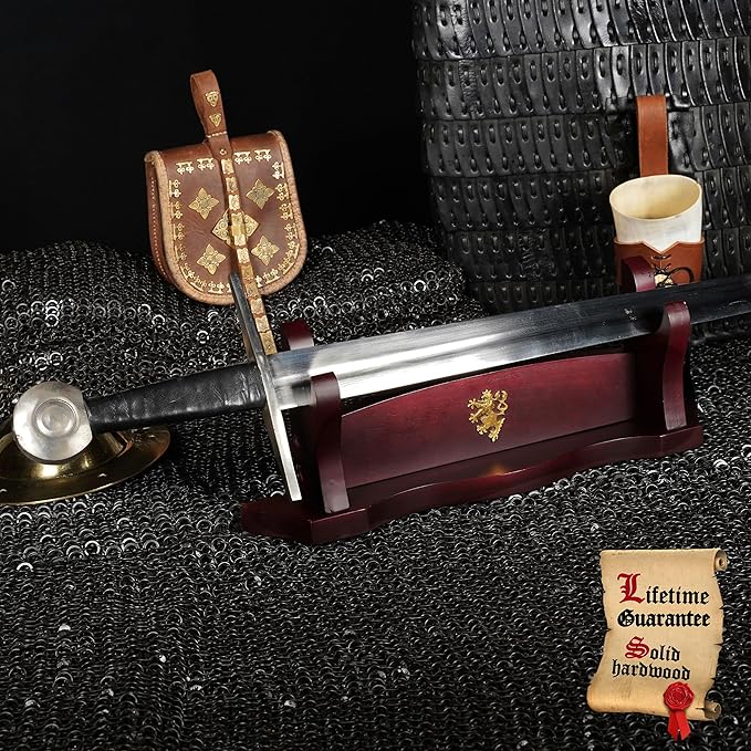 Mythrojan Medieval Sword Stand Solid Wood Horizontal Display Rack for Katana, Samurai, Gladiator