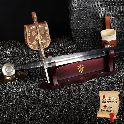 Mythrojan Medieval Sword Stand Solid Wood Horizontal Display Rack for Katana, Samurai, Gladiator