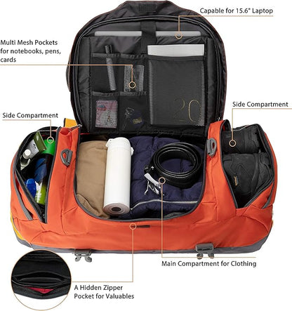 Ubon Large Duffel Bag Weekender Bags with Shoe Compartments 4-Way Sports Gym Backpack with Padded