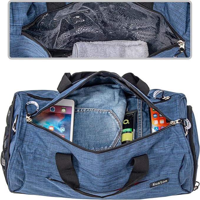 Kuston Sports Gym Bag with Shoes Compartment, Trolley Sleeve and Wet Pocket Gym Duffel Bag