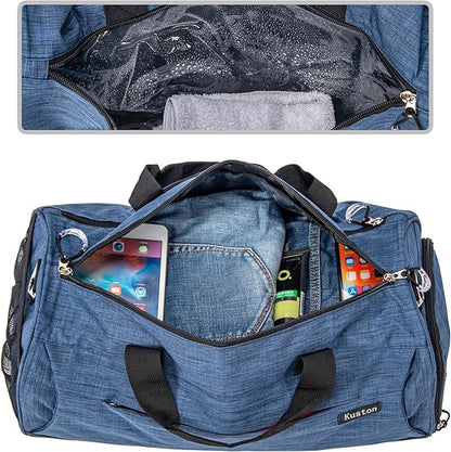 Kuston Sports Gym Bag with Shoes Compartment, Trolley Sleeve and Wet Pocket Gym Duffel Bag