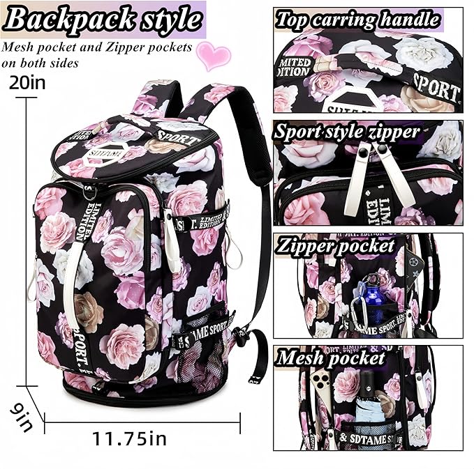 Gym Duffle Bag Backpack with Shoe Compartment,4 ways Travel Backpack for Women and