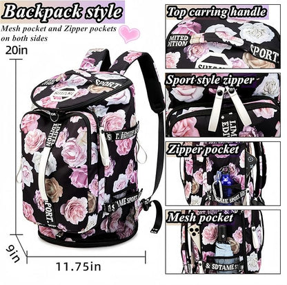 Gym Duffle Bag Backpack with Shoe Compartment,4 ways Travel Backpack for Women and