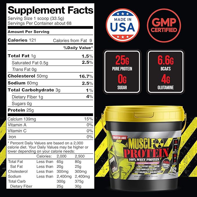 Muscle Protein Whey Powder [12 lbs/Pack of 1]??Cold Filtered, 25g Pure Protein, 6.6g BCAAs
