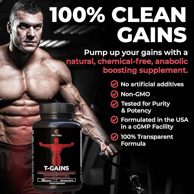 Anabolic Booster & Muscle Builder, T-GAINS Testosterone Supplement for Men, TRT Test Booster &