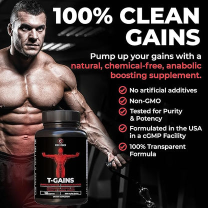 Anabolic Booster & Muscle Builder, T-GAINS Testosterone Supplement for Men, TRT Test Booster &