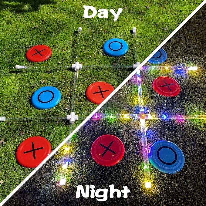 Outdoor Games Giant Tic Tac Toe Games, Yard Lawn Toss Games with Light, Glow in Dark Backyard Games