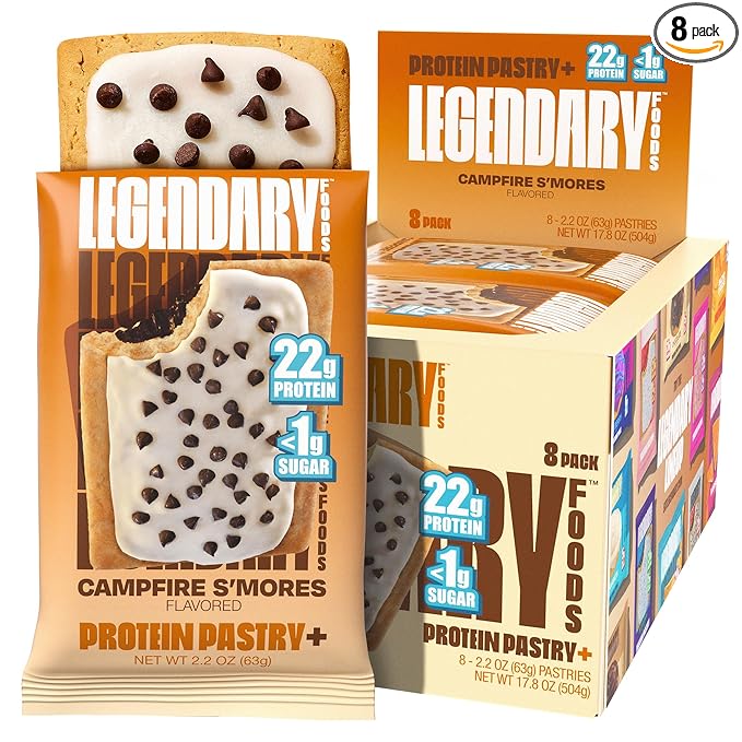 Legendary Foods 22g Protein Pastry+ S'mores Low Carb Meal Replacement Bar - Low Glycemic, Gluten