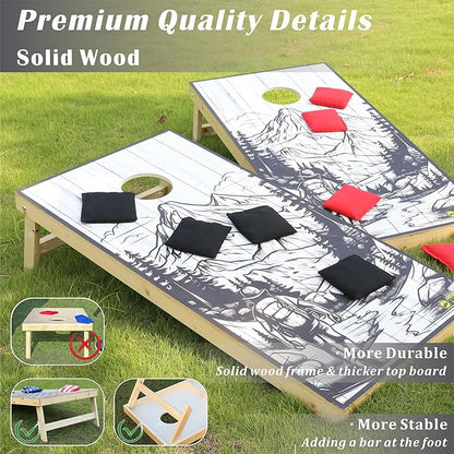 Cornhole Board Set 4FTx2FT Solid Wood Regulation Size Cornhole Set Includes 8 Cornhole Bags for