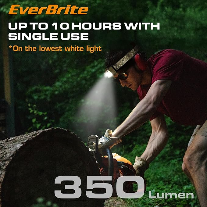 EverBrite Rechargeable Headlamp - 350 Lumens Head Lamp for Adults, 7 Modes with White/Red/Green