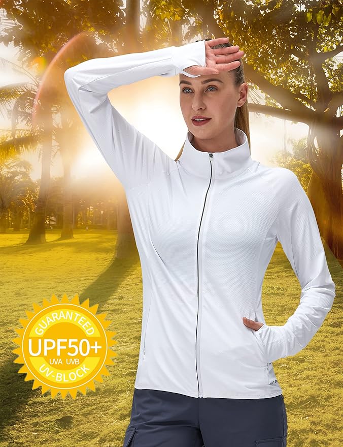 Women's UPF 50+ UV Sun Protection Clothing Long Sleeve Athletic Hiking Shirts Lightweight SPF Zip