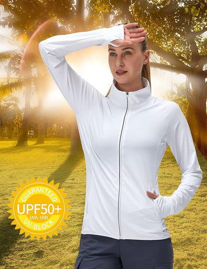 Women's UPF 50+ UV Sun Protection Clothing Long Sleeve Athletic Hiking Shirts Lightweight SPF Zip