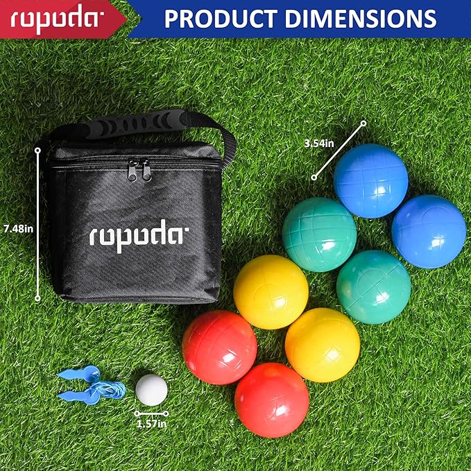 ropoda 90mm Bocce Ball Set, Lighter Bocce Ball for Beginners with 8 Balls, Pallino, Case and