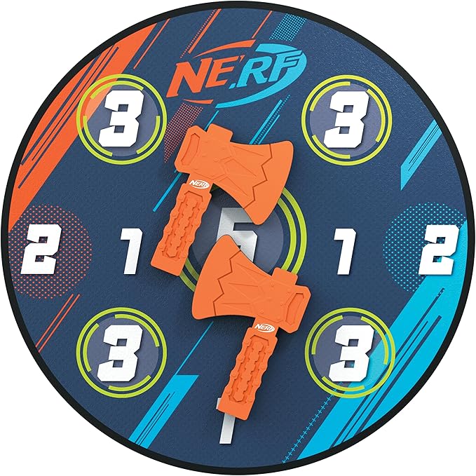 NERF Lumberjack Toss Axe Throw - Back-of-Door Axe Tossing Target with 2 Foam Axes - Great for Game