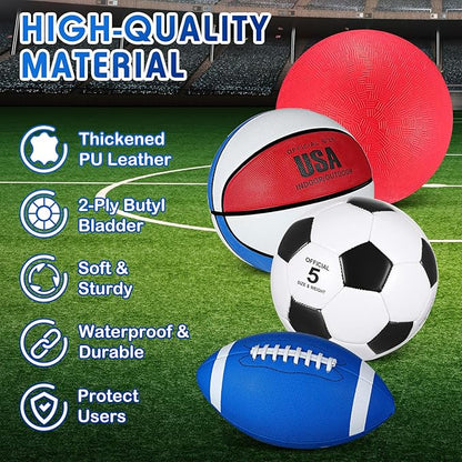 Lenwen 4 Pcs Sports Balls Set, Include Official Size Basketball Soccer Football Playground Ball