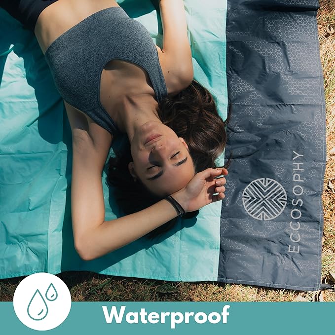 ECCOSOPHY Sand Proof Beach Blanket - Waterproof Picnic Blanket 60x55 Outdoor Compact Pocket Blanket