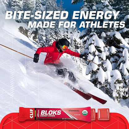 CLIF BLOKS - Strawberry Flavor - Energy Chews - Non-GMO - Plant Based - Fast Fuel for Cycling and