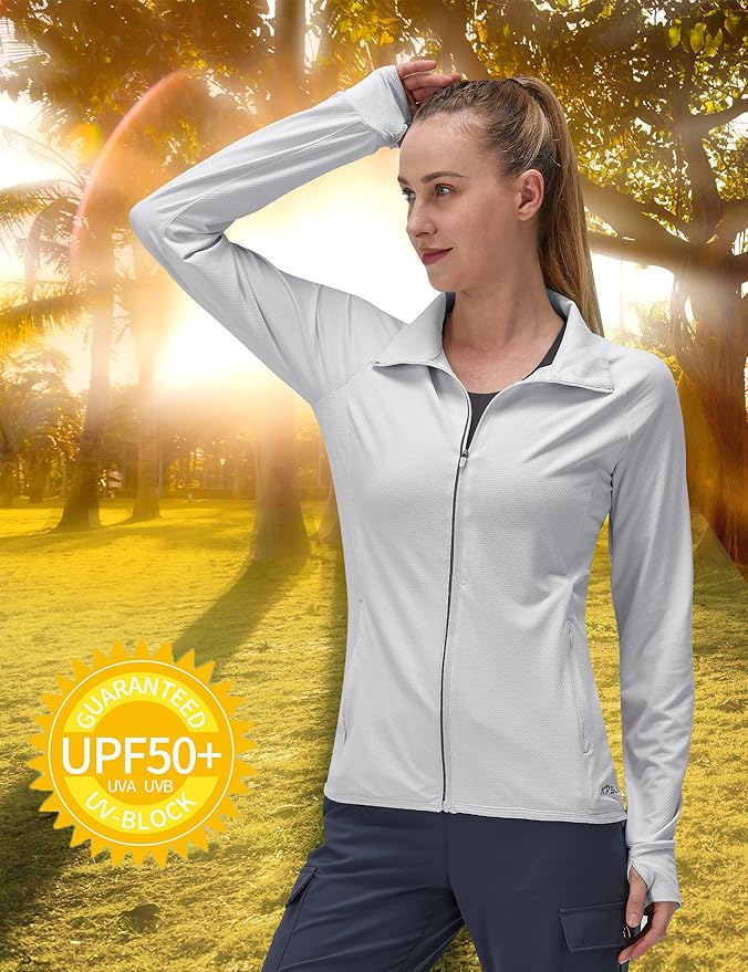 Women's UPF 50+ UV Sun Protection Clothing Long Sleeve Athletic Hiking Shirts Lightweight SPF Zip