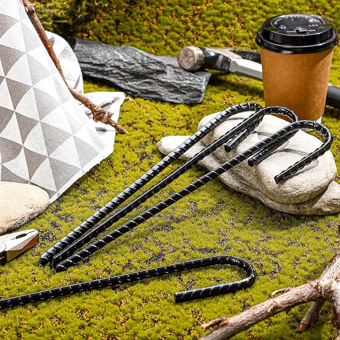 Sadnyy 36 Pcs 12 Inch Rebar Stakes Metal Chain Link Anchors for Ground Fence Garden Heavy Duty J