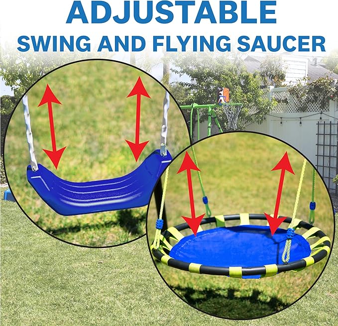 Sports Outdoor 8 Station Playground Set, Includes Swing Set, Slide, Monkey Bars, Basketball Hoop