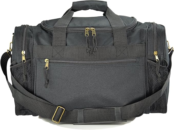 DALIX 17" Duffle Bag Dual Front Mesh Pockets (Black Gold Gray Dark Green Navy Blue Maroon Royal