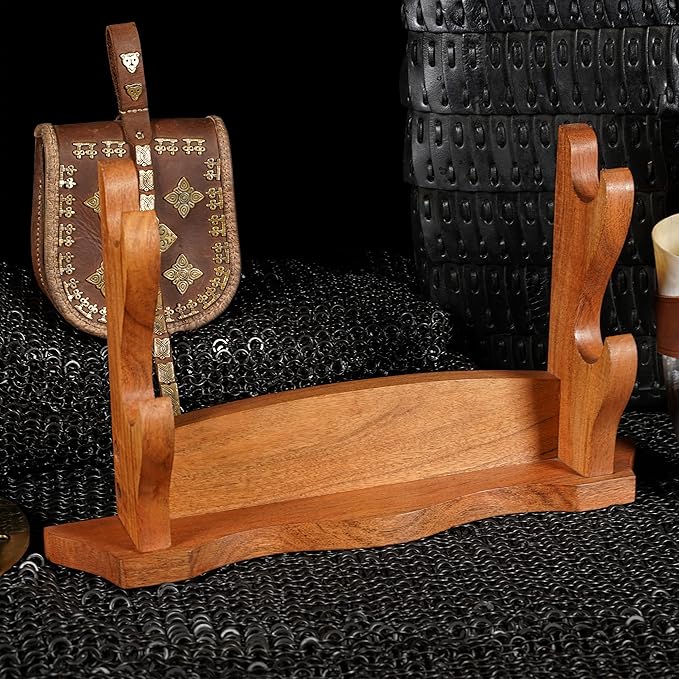 Mythrojan Solid Wood Sword Stand Wall Mount Display Rack for Medieval, Samurai, Katana & Knife