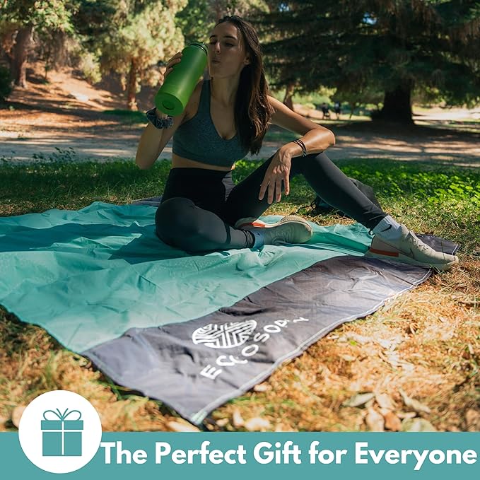 ECCOSOPHY Sand Proof Beach Blanket - Waterproof Picnic Blanket 60x55 Outdoor Compact Pocket Blanket