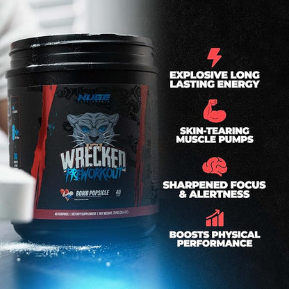 Wrecked Pre Workout Powder, Advanced Formula, Boosts Energy, Focus, Pumps & Performance, 10g