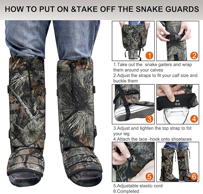 Snake Gaiters Leg Guards, Waterproof Snake Guards, Adjustable Snake Bite Protection for Lower Legs