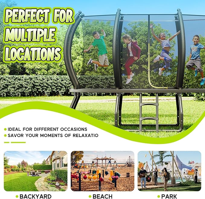8FT 10FT 12FT 14FT 16FT Trampoline with Pop-up Quick Connector and Basketball Hoop, Trampoline