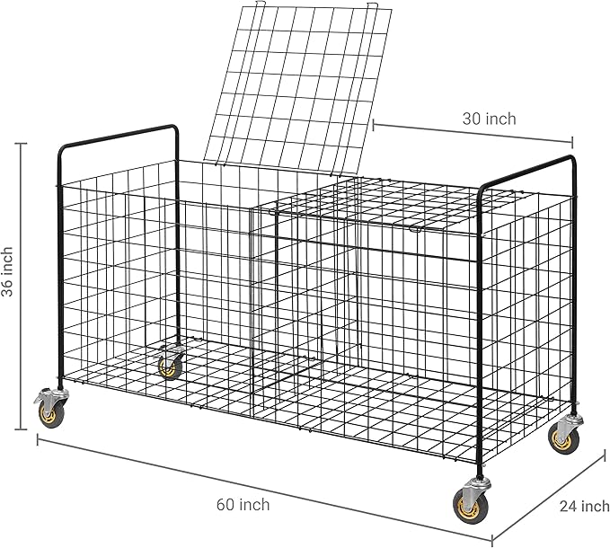 MyGift X-Large Capacity Black Metal Sports Ball and Gym Equipment Storage Rolling Cart with 2