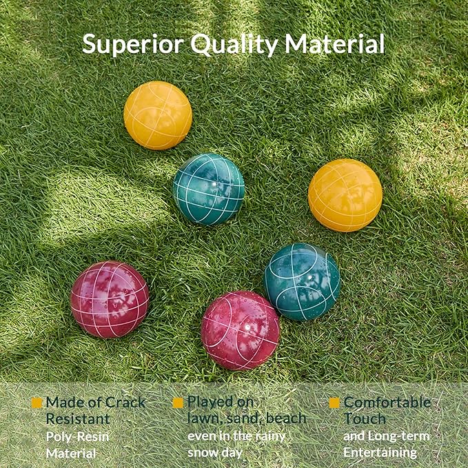 ApudArmis Bocce Balls Set, Regulation Size 100mm Bocce Game for Outdoor/Backyard/Lawn/Beach with 8