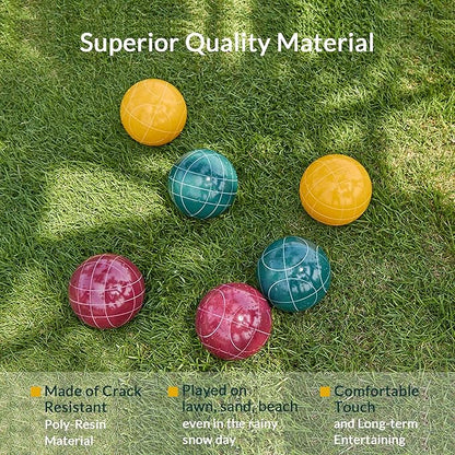 ApudArmis Bocce Balls Set, Regulation Size 100mm Bocce Game for Outdoor/Backyard/Lawn/Beach with 8